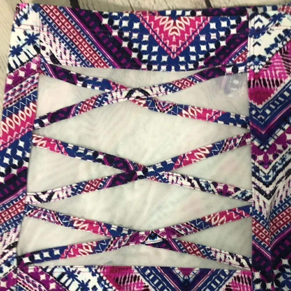 Torrid Pink MULTICOLOR CHEVRON PUSH-UP Mesh inset BIKINI BOTTOMS ONLY sz 4
